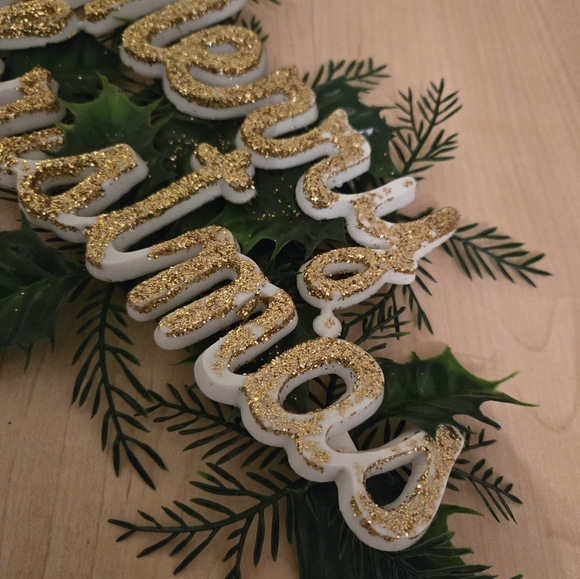 Vintage 1960s plastic glitter Merry Christmas decoration - Picture 2 of 7